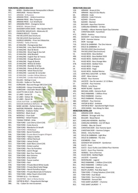 pure royal perfume list men's